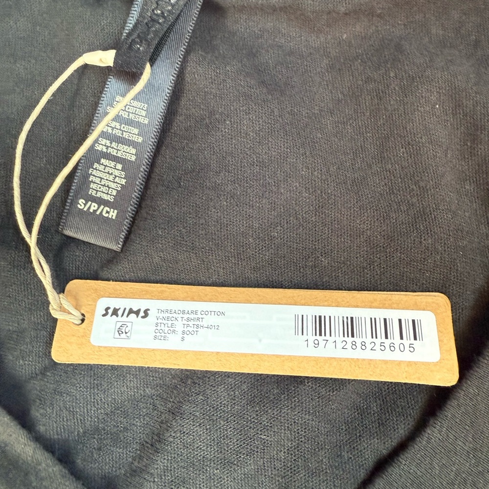 SKIMS Threadbare Cotton V-Neck Tee in Soot Gray - Picture 2 of 2